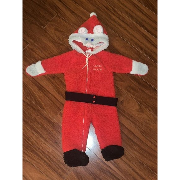 VTG  JC Penney Santa Mouse Christmas Outfit Costume Size 6-12 Months Stain READ - Picture 1 of 12